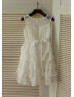 Ivory Lace Chiffon Cupcake Flower Girl Dress With Flower Sash